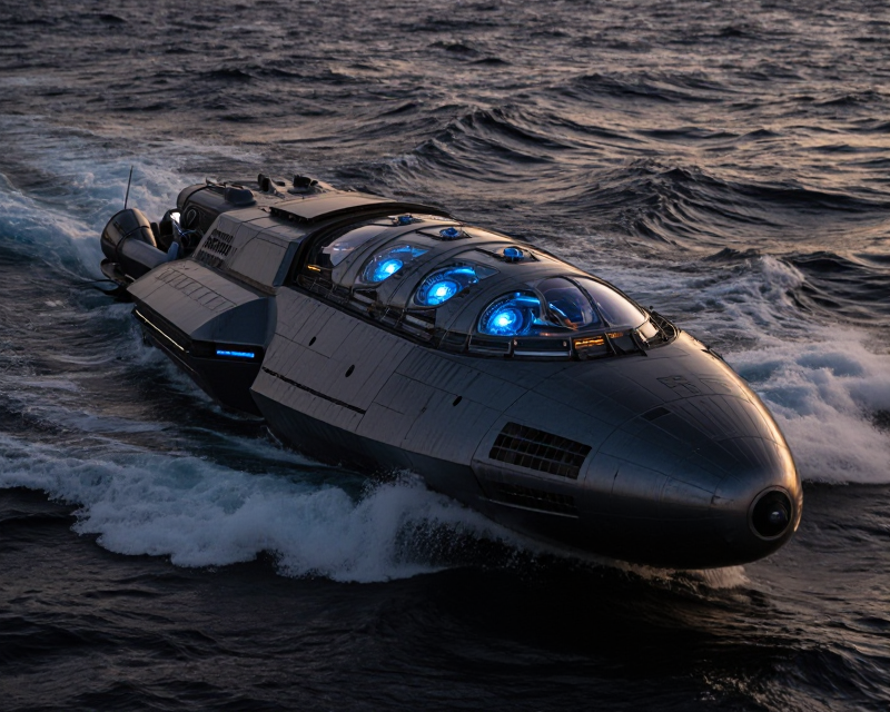 Futuristic Nuclear Vessel in Dark Ocean