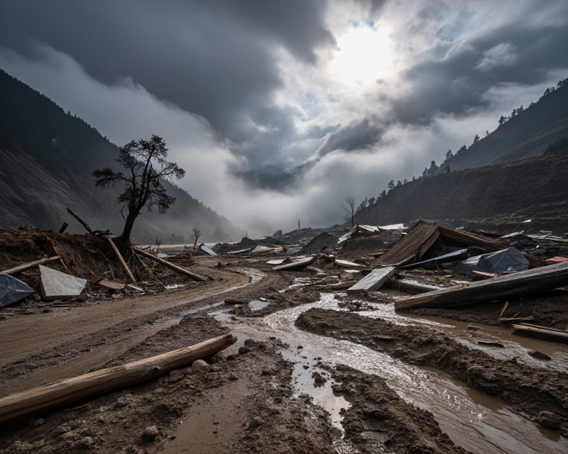 Devastated Nepal Flood Landscape